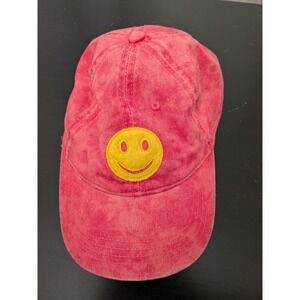 Home Free Smiley Face Patch Hat Washed Pink Dye Strapback OSFM Home Free
